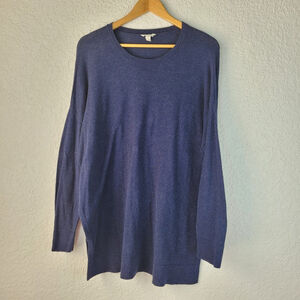 EILEEN FISHER Sweater L Organic Cotton Knit Tunic Crew Neck Pullover Blue